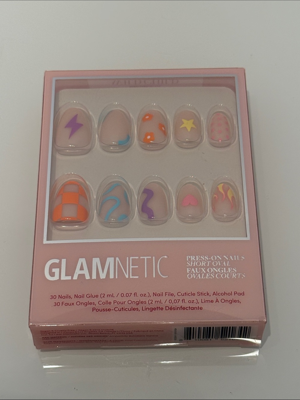 Glamnetic Short Oval Press-On Nails in Pink with Multicolor Accents